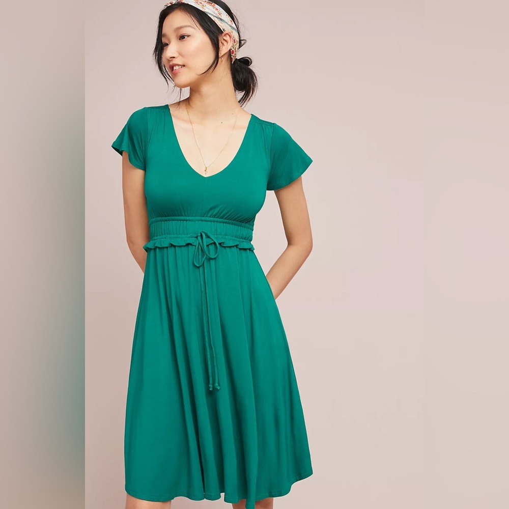Anthropology Maeve Green Dress size Xtra large Resfeber Flutter-Sleeve Dress